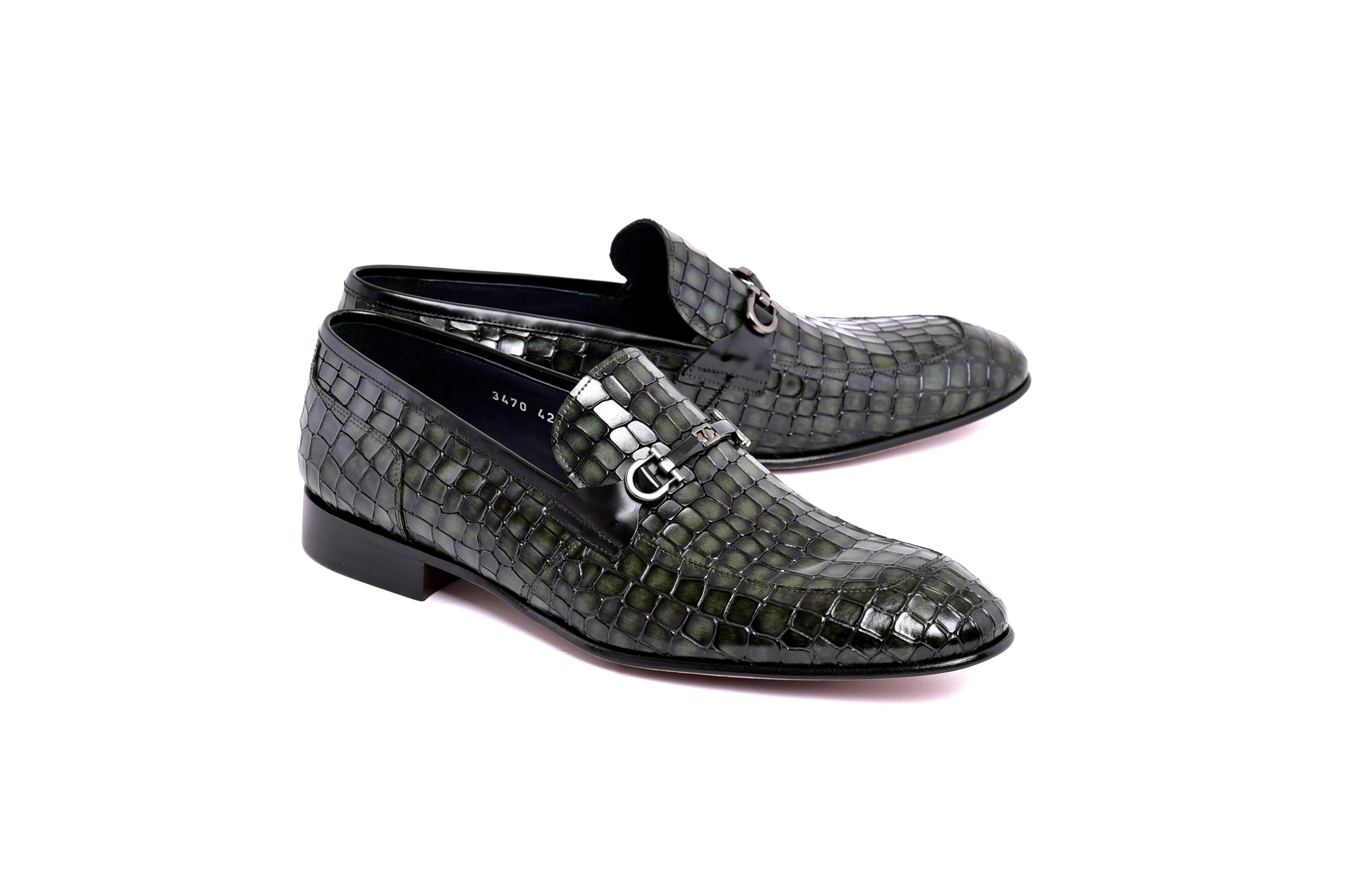 C01708-3470BC Croco Leather with Buckle-Green