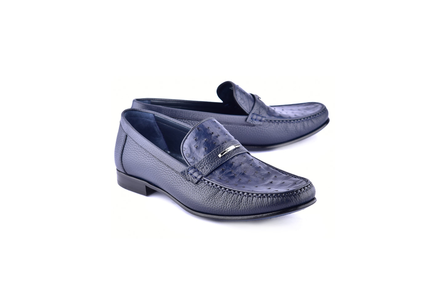 C0014052-3898Ost- Genuine Ostrich and deer skin- Navy
