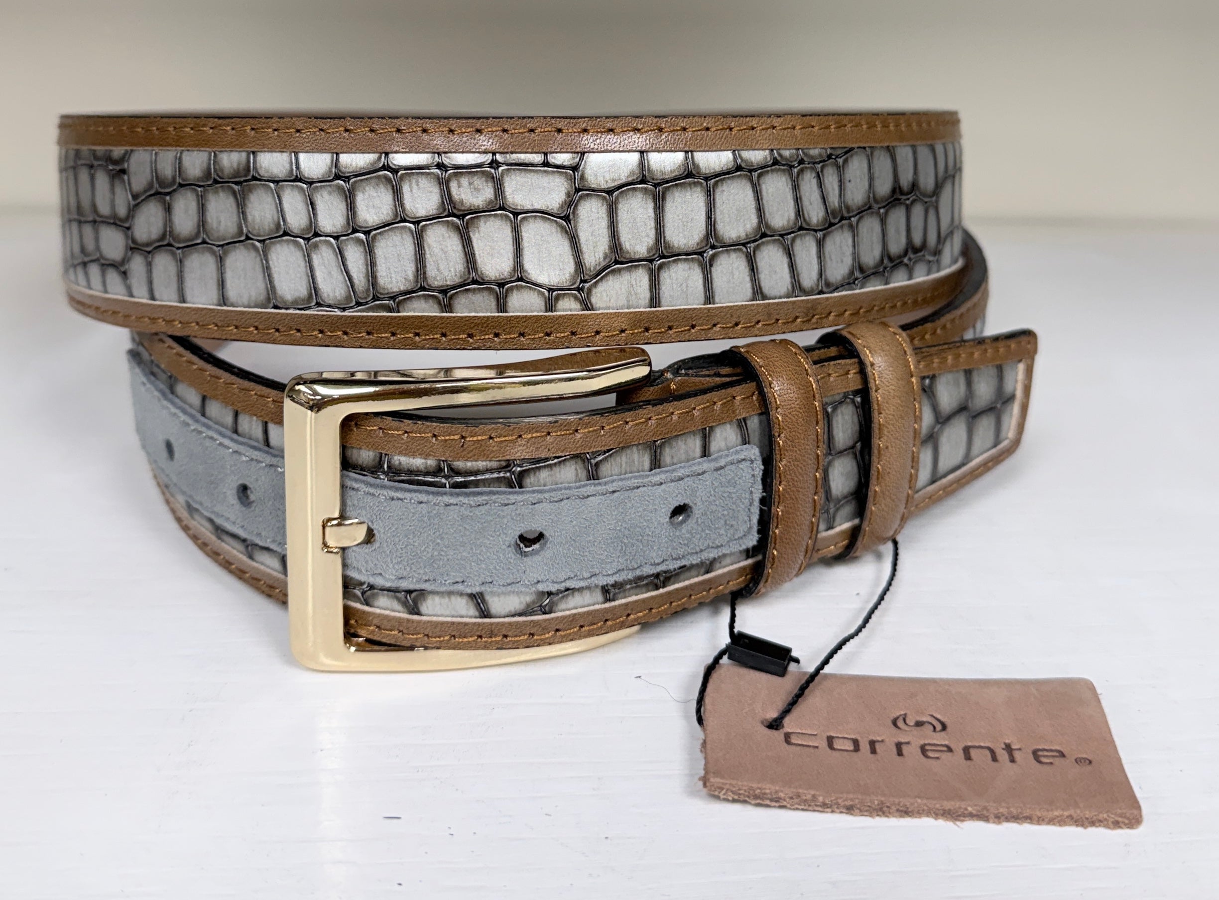 CBelt-5827-Crocco Leather Belt - Silver