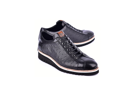 C211-4005-OSt Genuine Ostrich Sneaker-Black