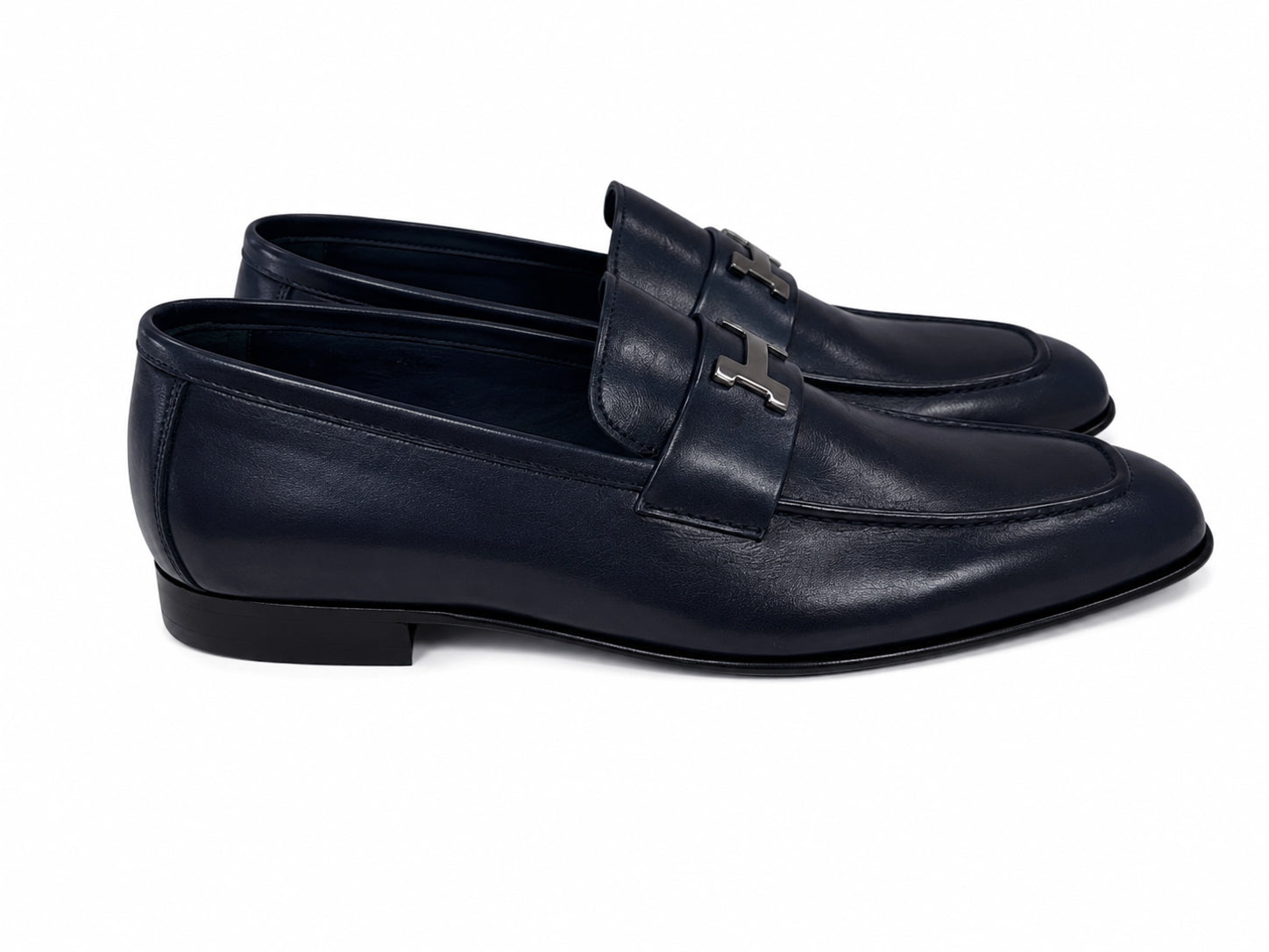 C02009-5760 H Buckle Navy Calf Leather