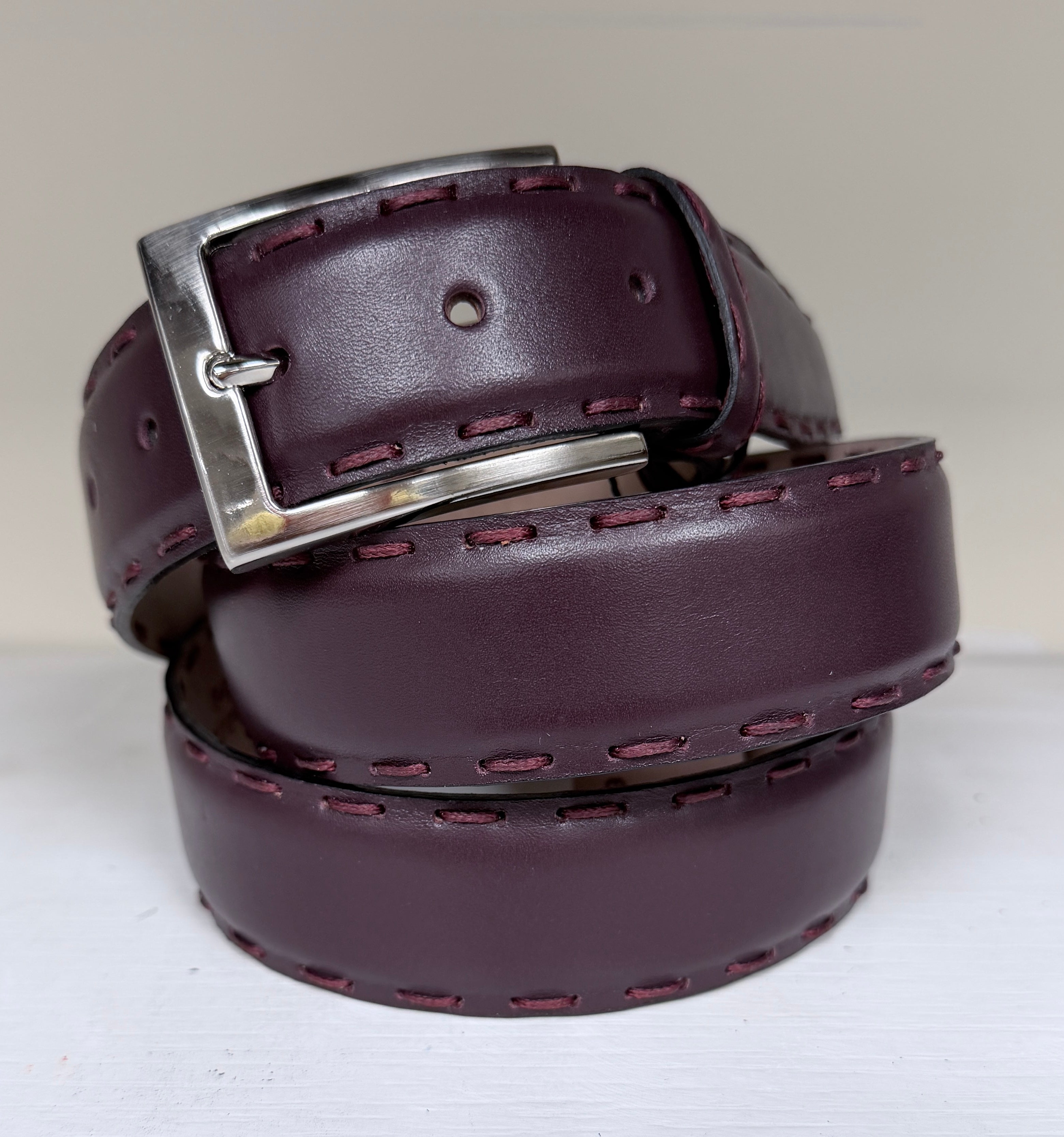 CBelt-5767 Smooth Leather Belt-Burgundy
