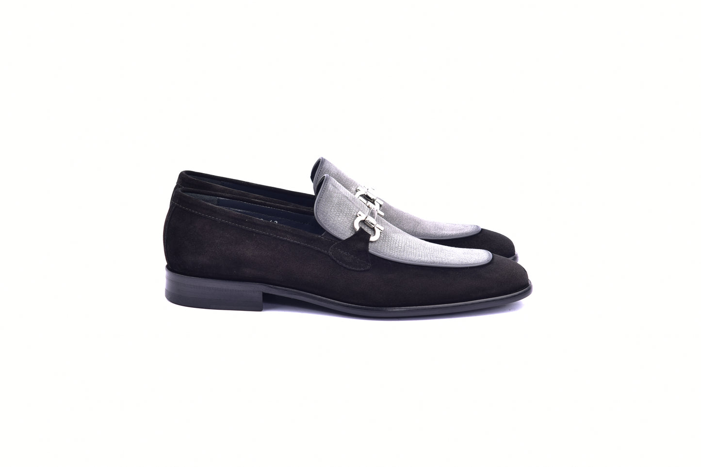 C11105-6376S Two Tone Suede Bit Loafer- Black-Grey