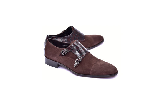 C00016-6433 Cap toe Monk strap-Brown Suede