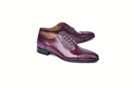 C00013-6708 Cap toe Ostrich-Burgundy