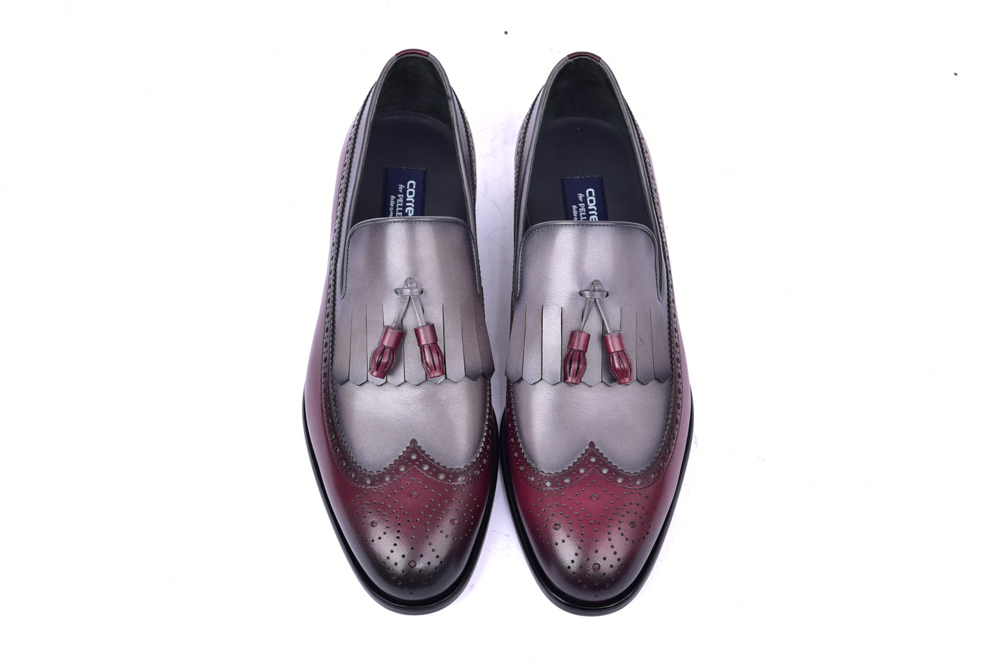 C00018-7397 Wing tip Kiltie Tassel Loafer-Burgundy/Grey