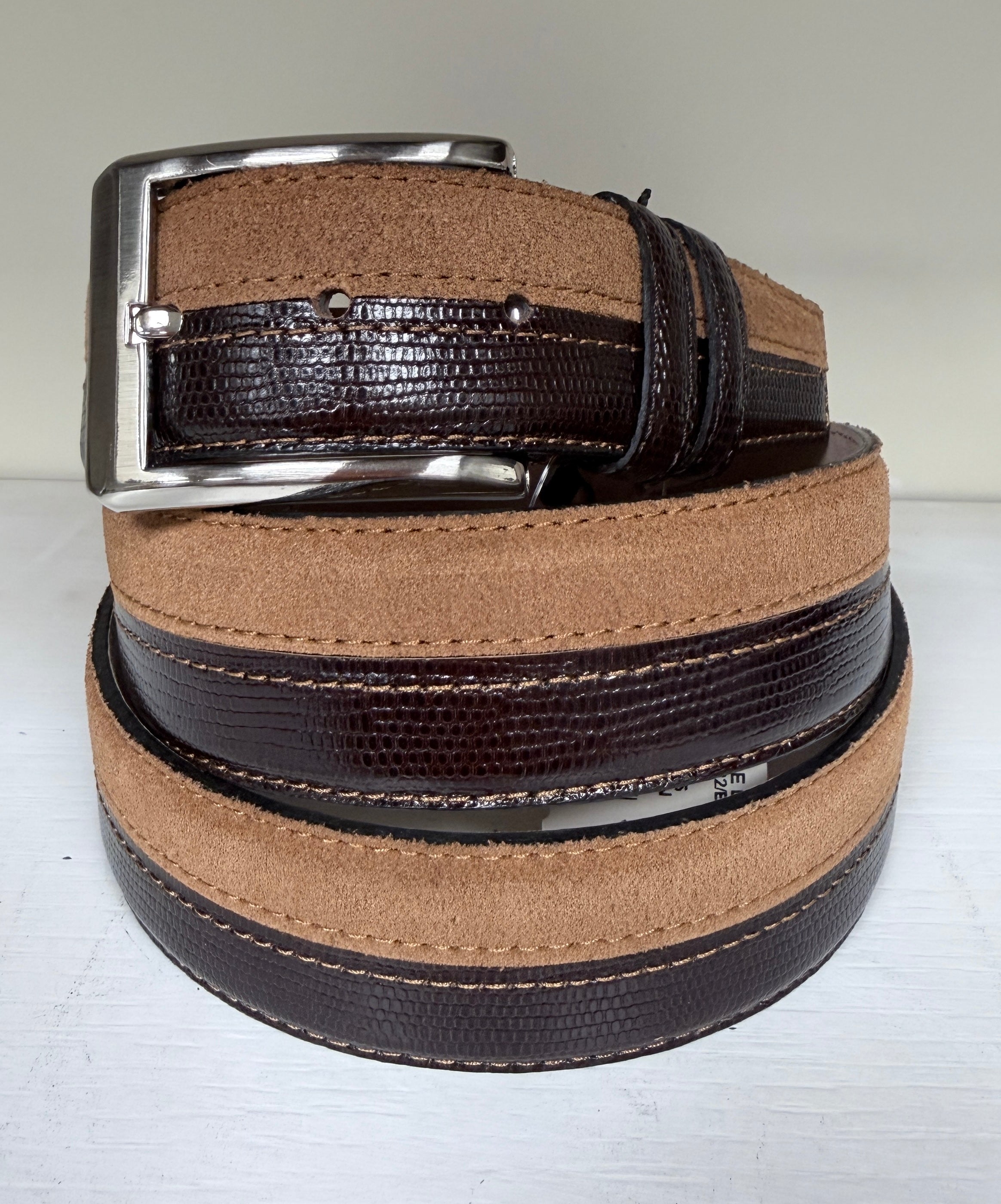 CBelt-Lizard + Suede - Tan + Brown