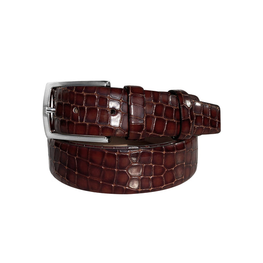 CBelt -3470 Croco Leather Belt - Tabbaco