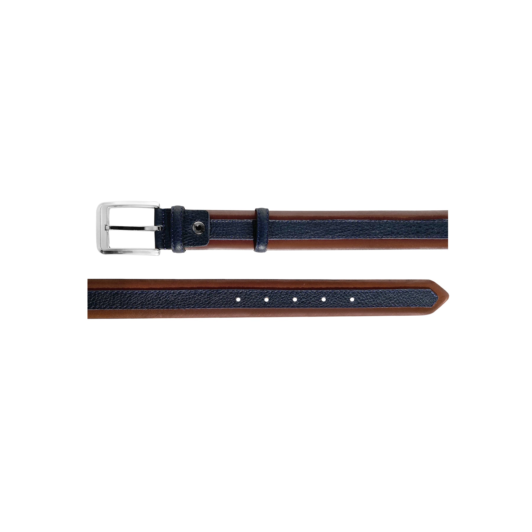 CBelt -4002 Contrast Leather Belt - Tan-Navy