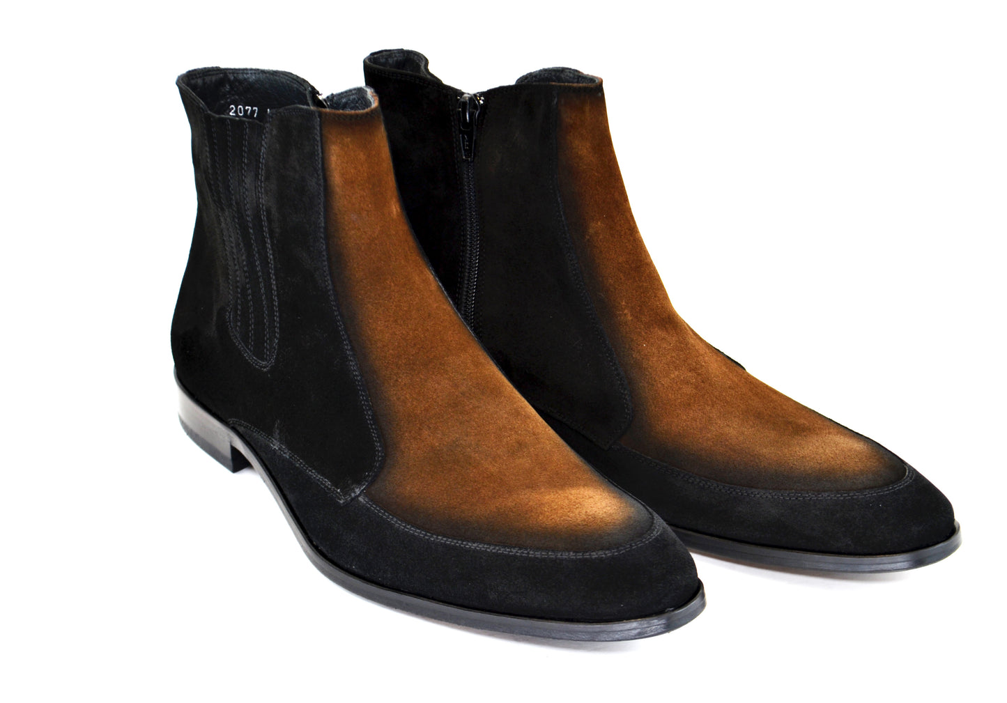 C199-2077 Two Tone Suede Boot - Black-Tan