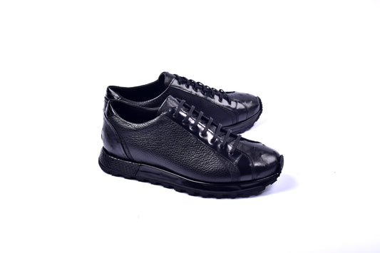 C001304-5581 Genuine Ostrich Fashion Sneaker- Black