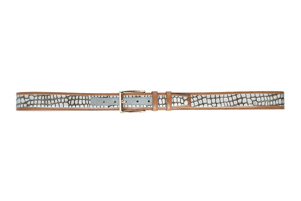 CBelt -5827-Croco Design Leather Belt - Silver
