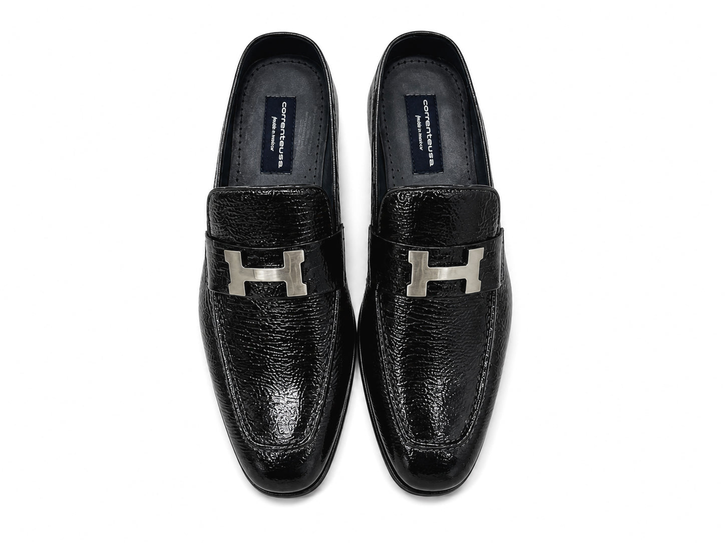 C01993-3890V H buckle Vita Calf Skin Mules- Black