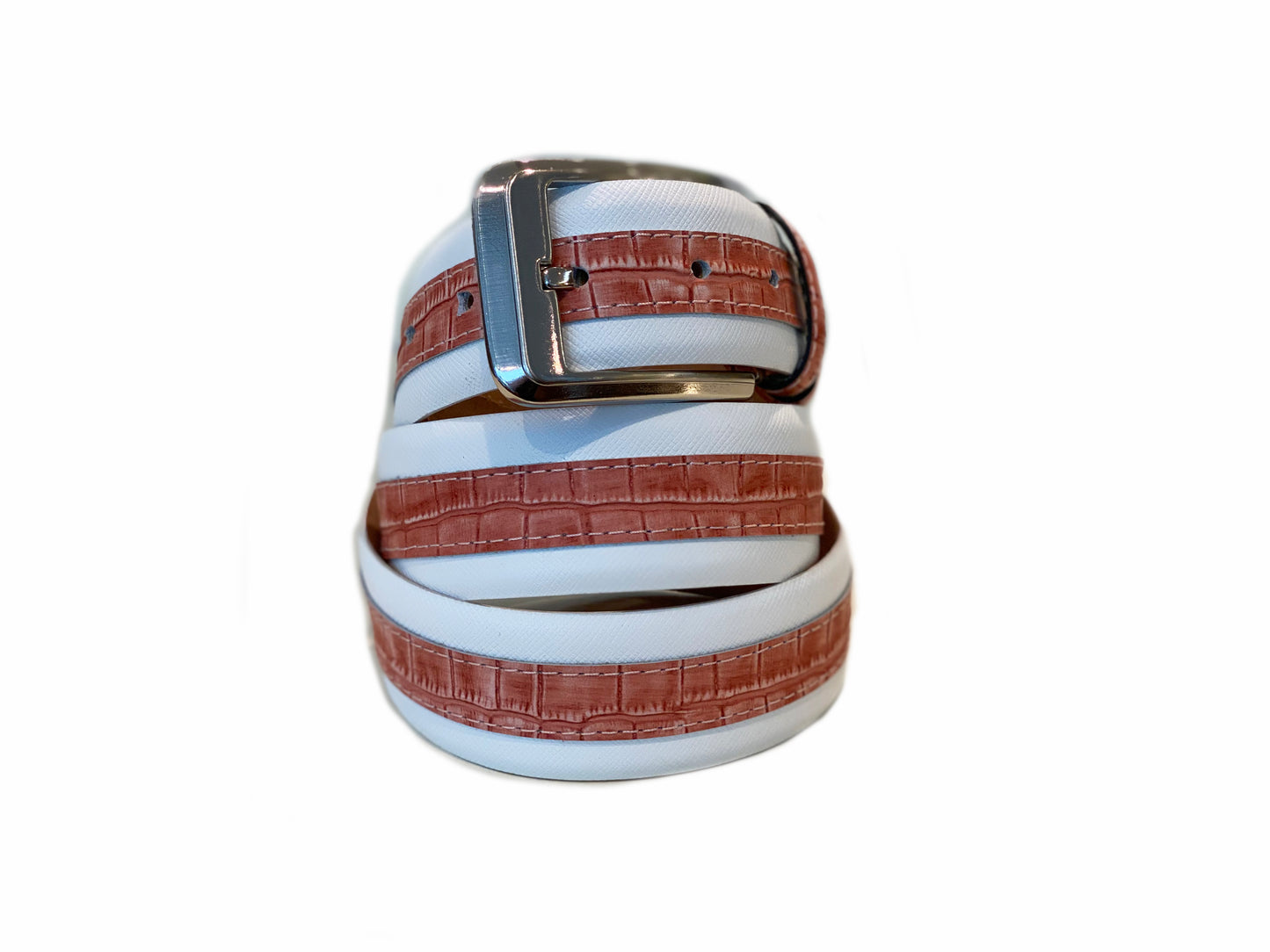 CBelt -4005HS Contrast Leather Belt - White-Salmon