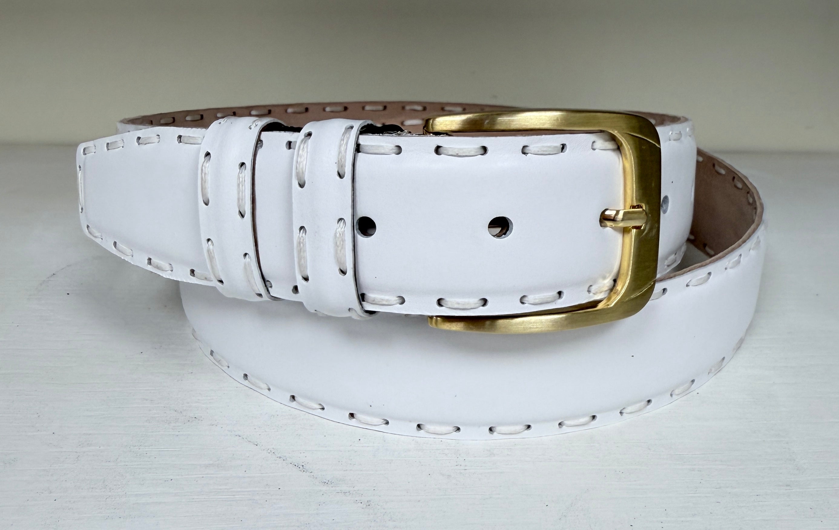 CBelt-5767 Smooth Leather Belt-White