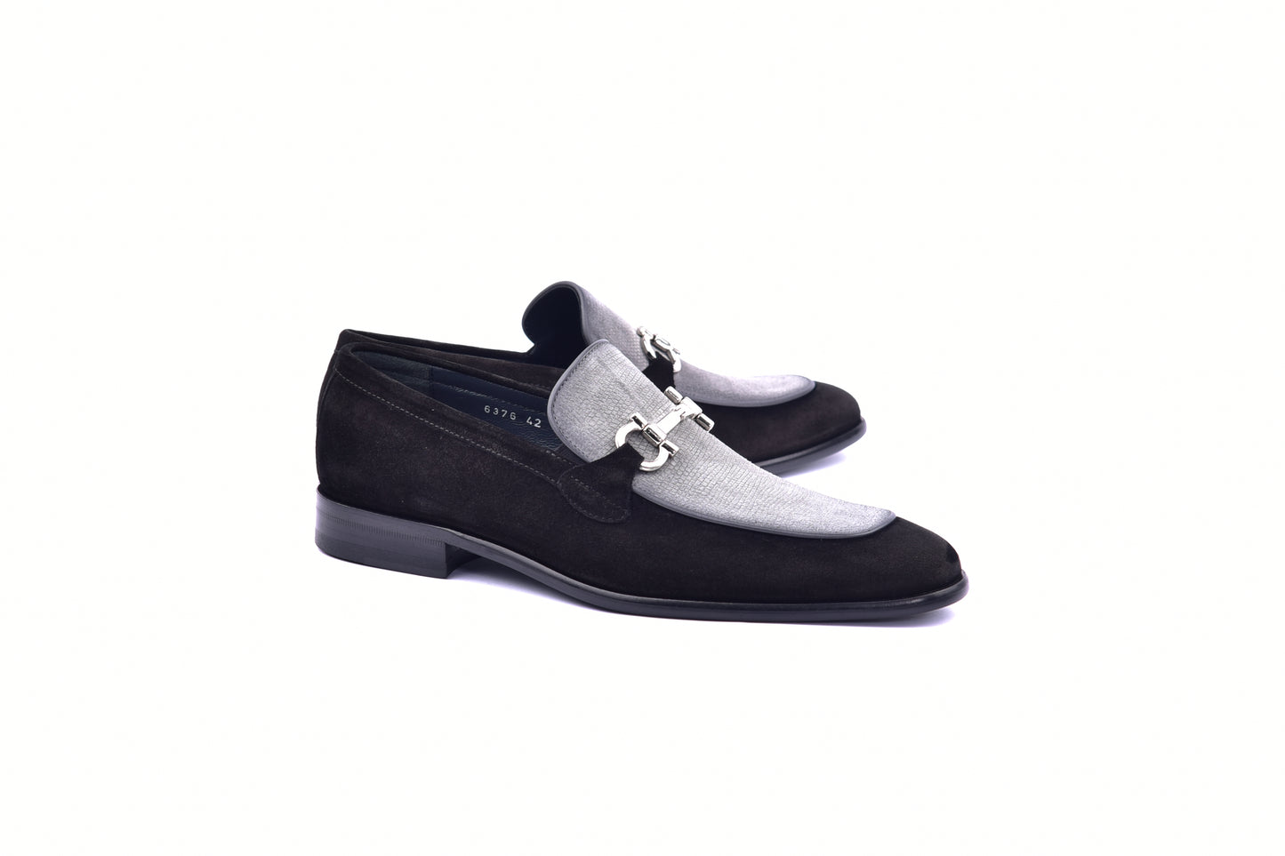 C11105-6376S Two Tone Suede Bit Loafer- Black-Grey