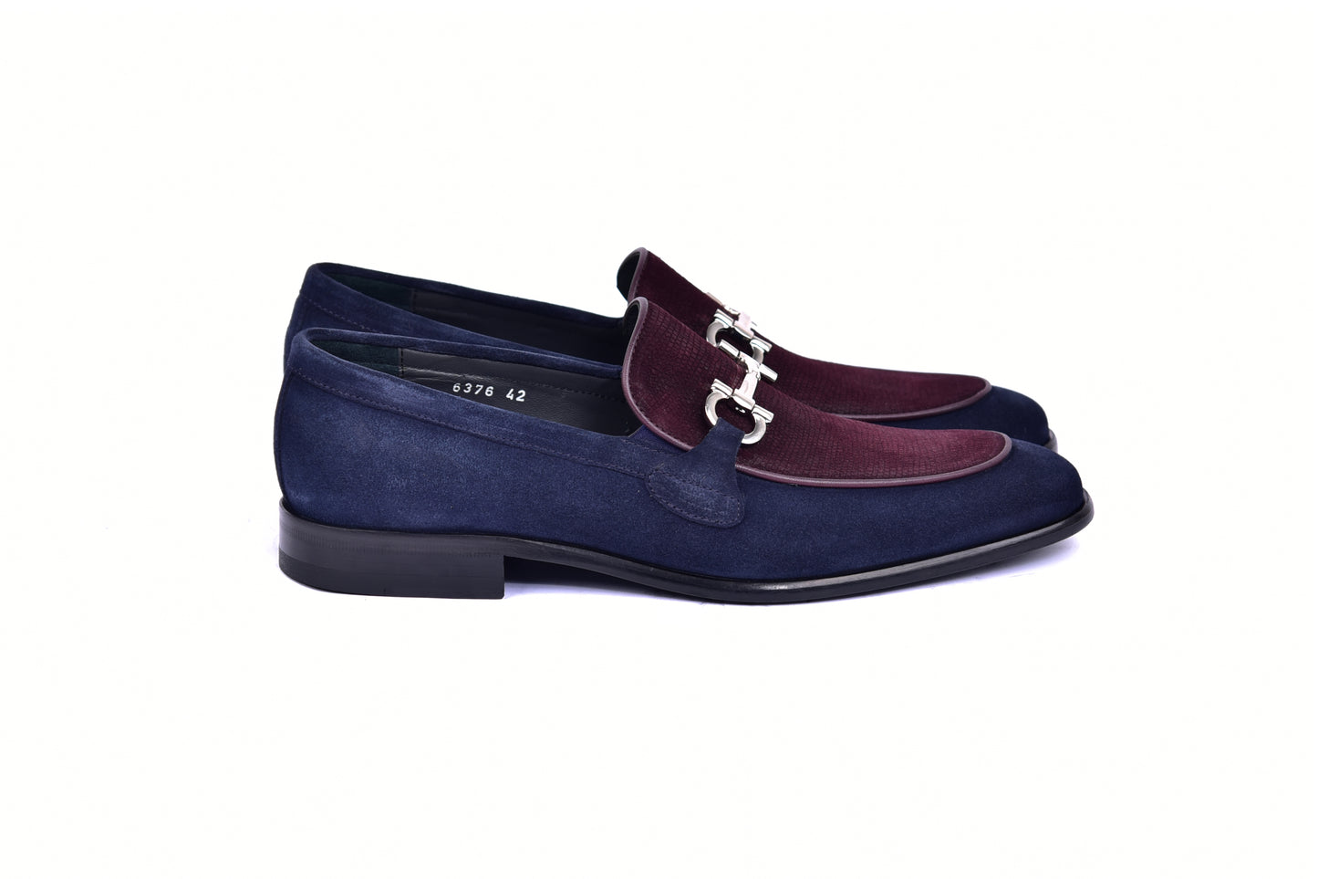 C11109-6376S Two Tone Suede Bit Loafer- Navy-Burgundy