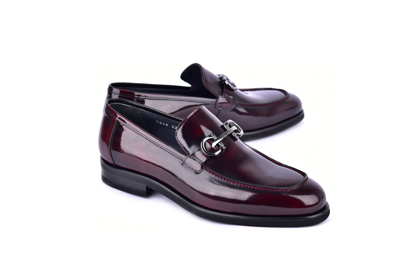 C0001205- 7249  loafer with silver buckle - Dark Burgundy