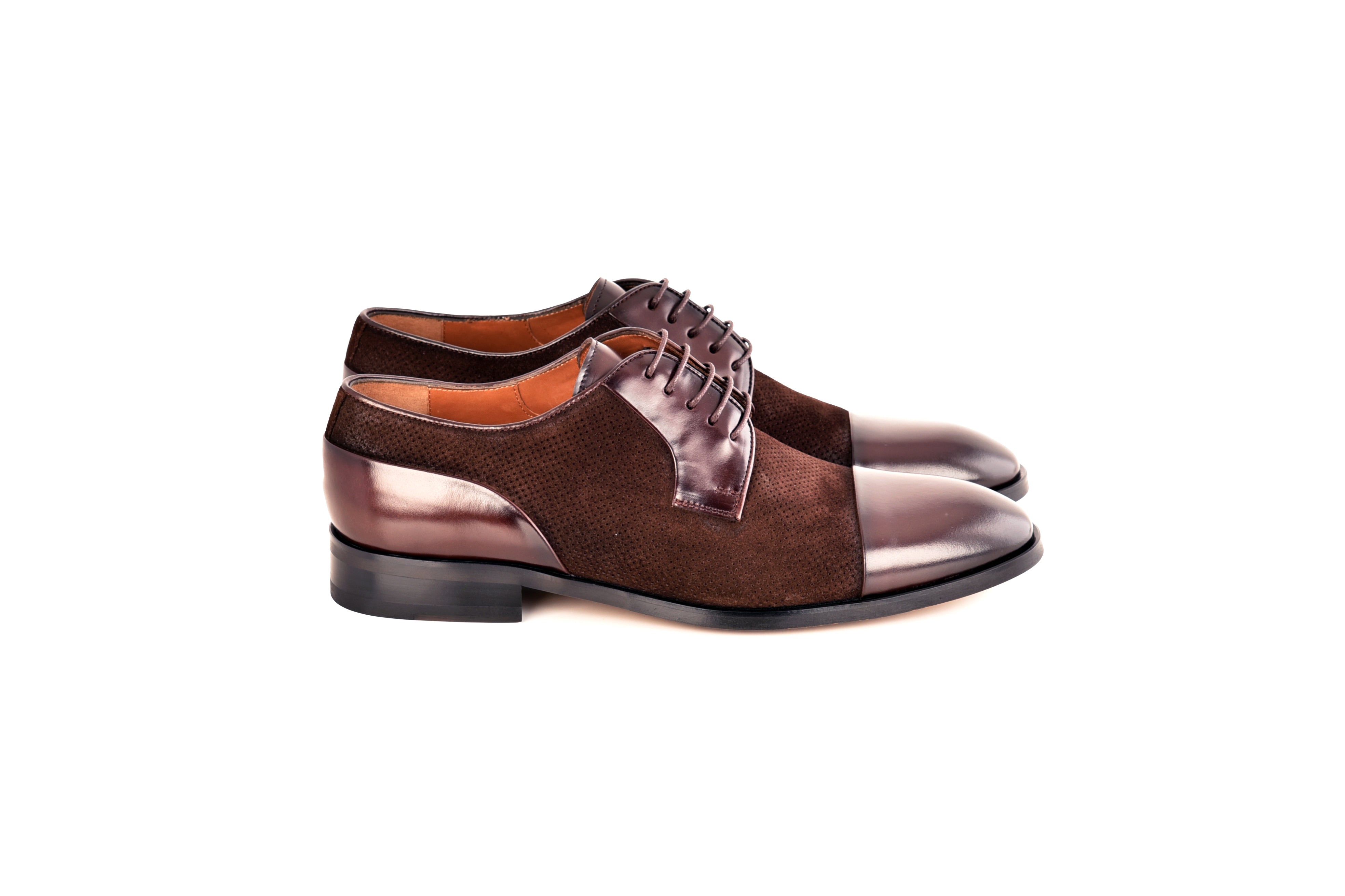 C0110- 8665 Lux leather and suede Cap toe- Dark brown