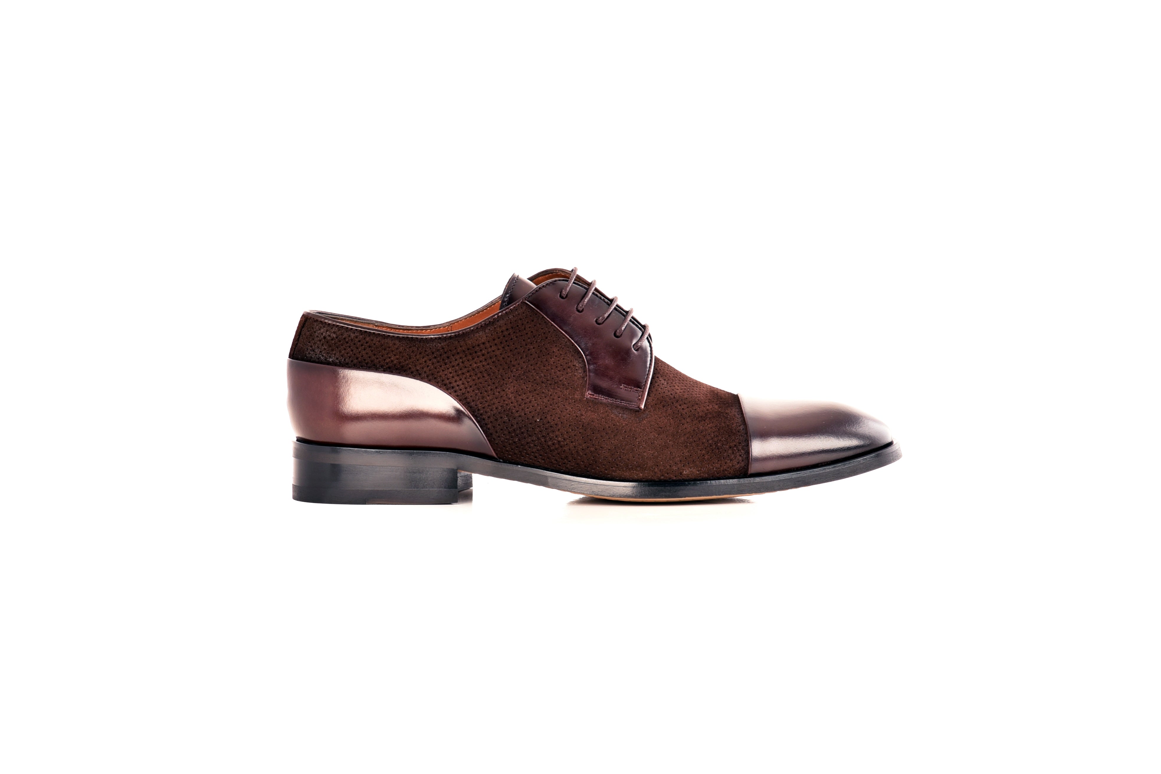 C0110- 8665 Lux leather and suede Cap toe- Dark brown