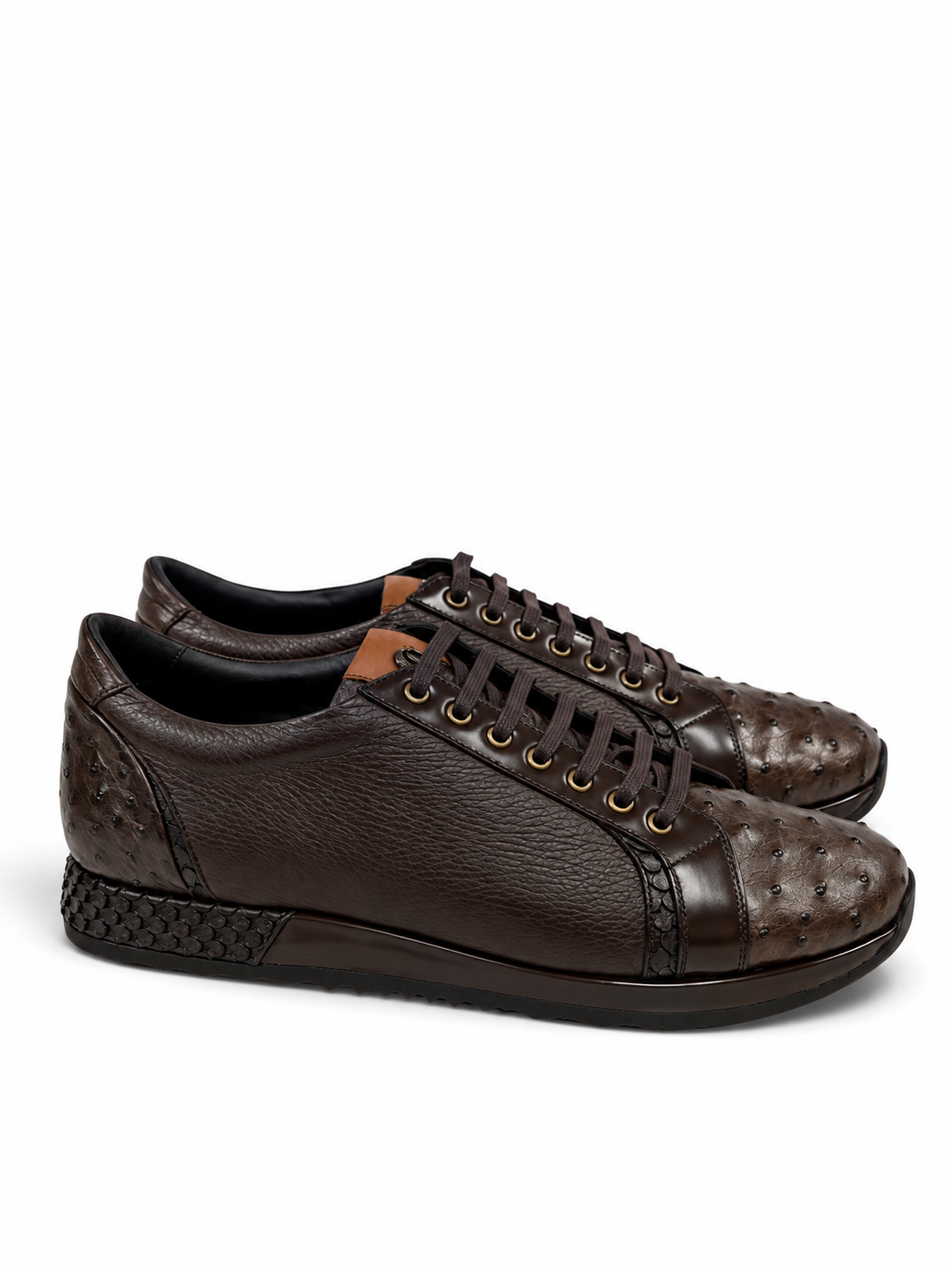C0013043-5581  Genuine Ostrich Fashion Sneaker- Brown