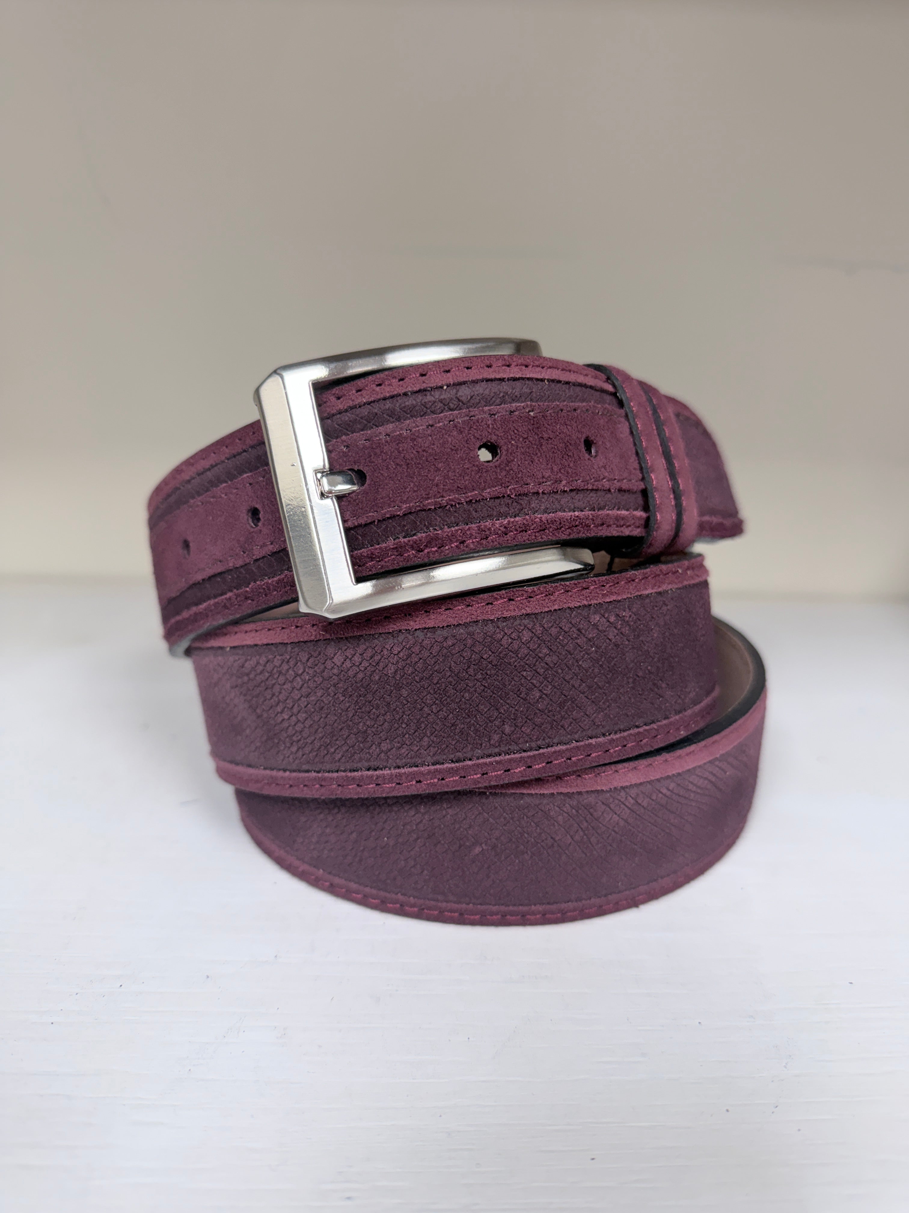CBelt-Suede40 Lizard Belt- Burgundy