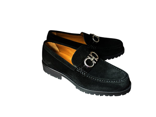 P041 Newport- Black Bit Suede Loafer
