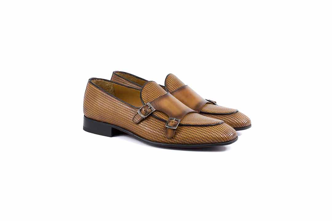 P000595 - Tomaso Double buckle loafer- Camel Calf
