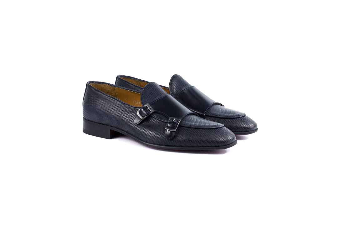 P000597 - Tomaso Double buckle loafer- Navy Calf