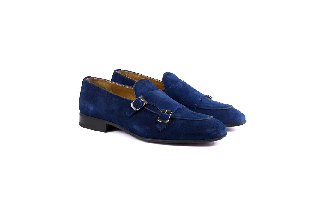 P000598 - Tomaso Double buckle loafer- Blue Suede