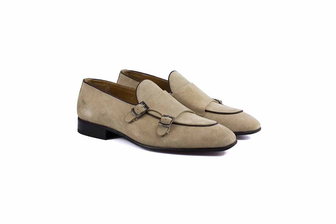 P000598 - Tomaso Double buckle loafer- Taupe Suede