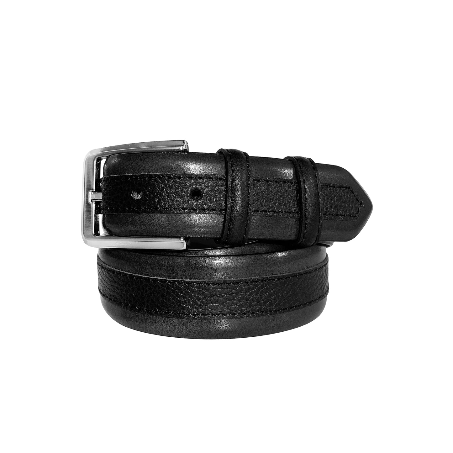 CBelt -4002 Contrast Leather Belt - Grey-Black