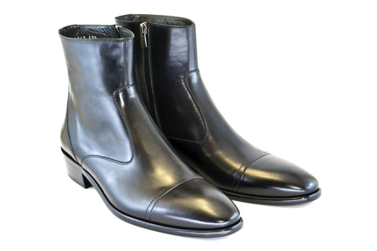 C188-1547 Cap toe side zipper boot- Black