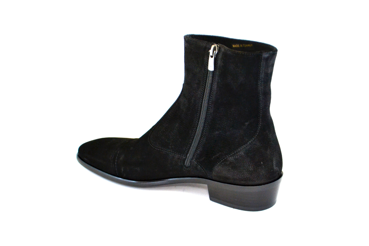 C191-1547 Cap toe side zipper boot-Lizard Black Suede