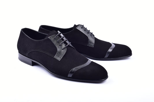 C001403-2432 Cap toe Suede and lizard- Black