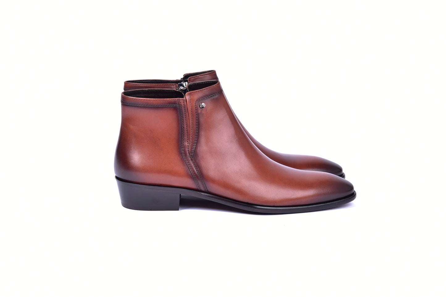C195-3200HS Plain Toe Side zipper - Cognac Leather