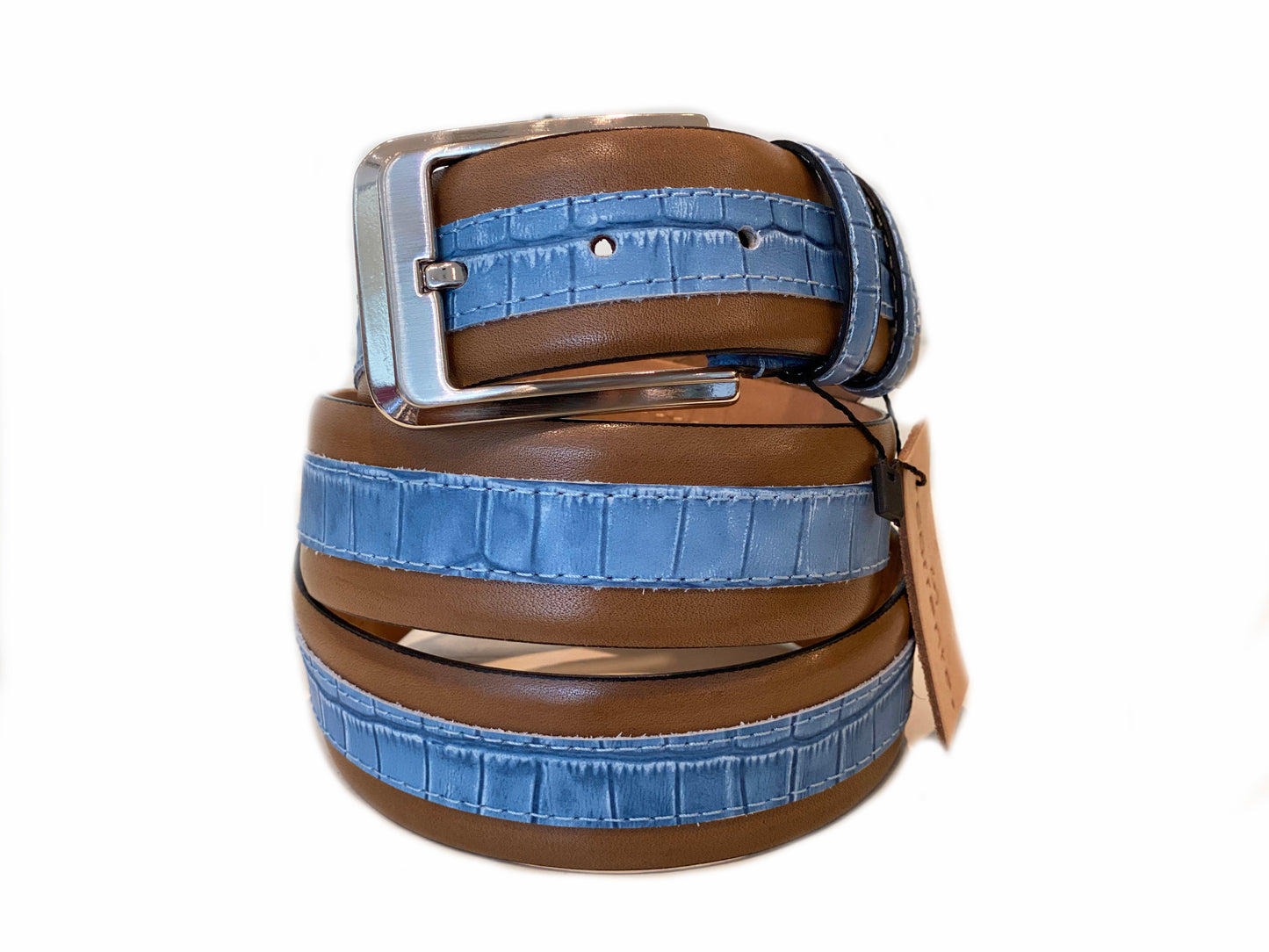 CBelt -4005HS Contrast Leather Belt - Camel-Blue