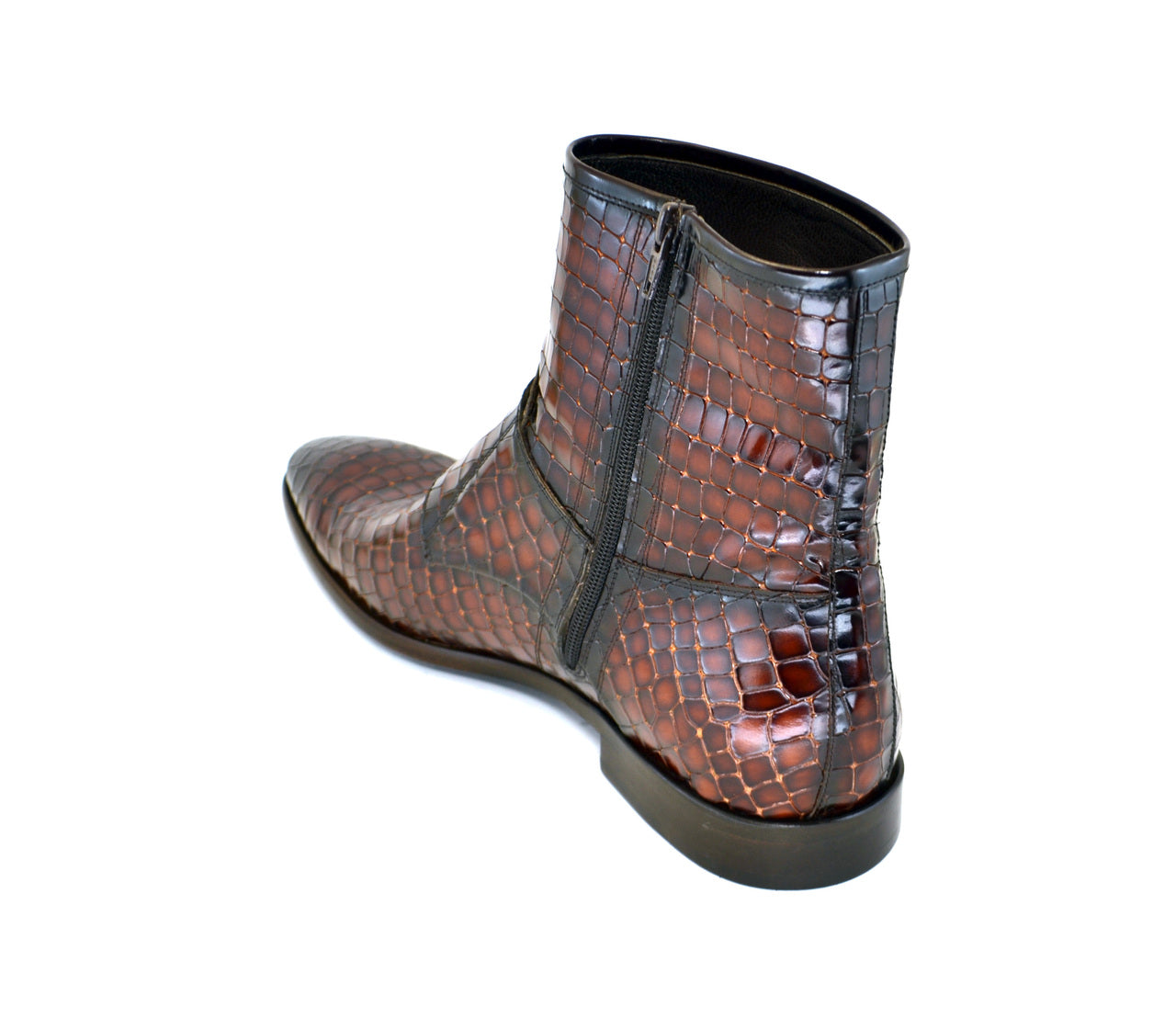 C2034-4604 Croc print zipper boot with side buckle-Brown