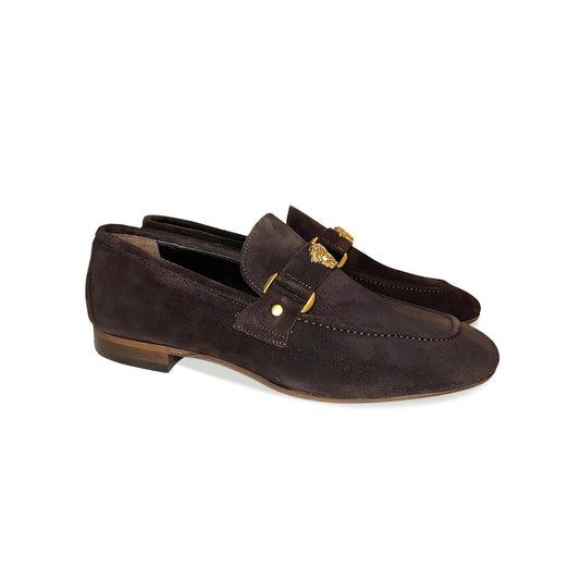 P000666-5229 Brown Suede Suede Loafer with Medusa ornament