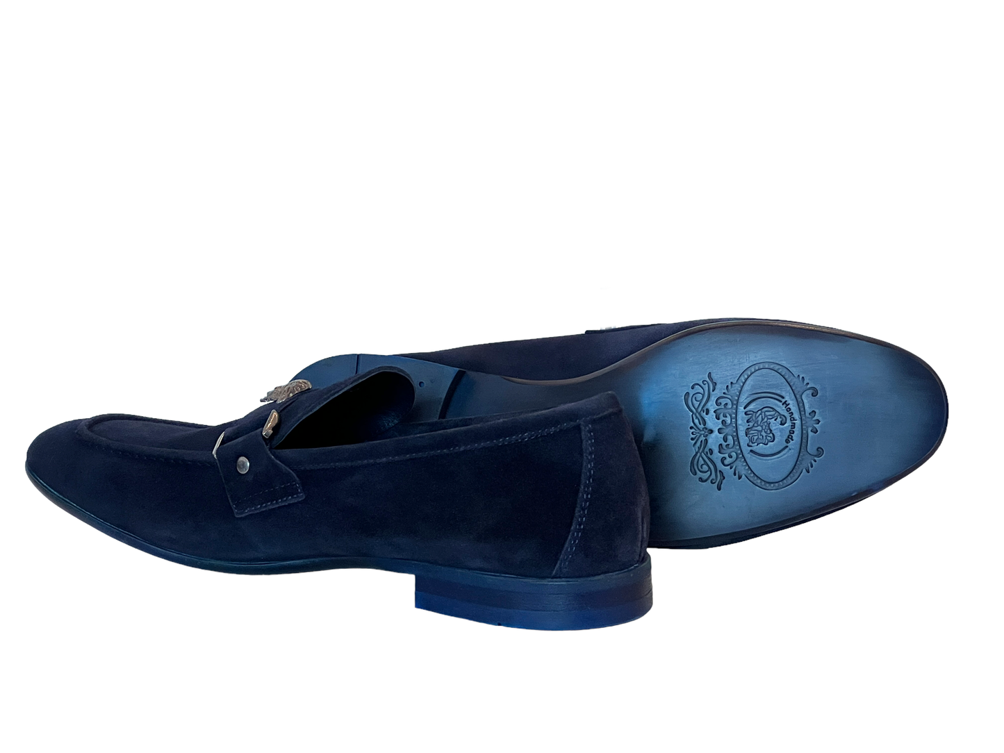 P000664-5229 Navy Suede Loafer with Medusa ornament
