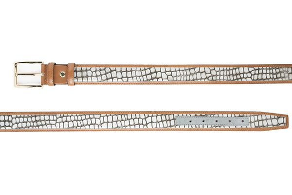 CBelt -5827-Croco Design Leather Belt - Silver
