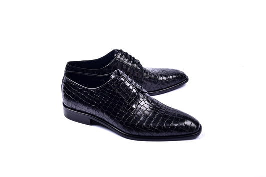 C01505-6291C Croco Print Lace Up Black