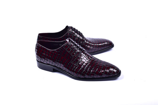 C01506-6291C Croco Print Lace Up Burgundy