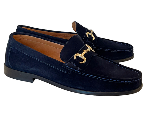 P000615-6444 Navy Classic Suede Bit Buckle loafer