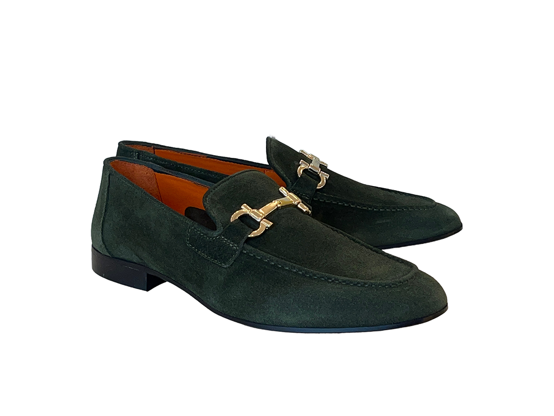 P000657-6472 Green suede Bit Buckle loafer