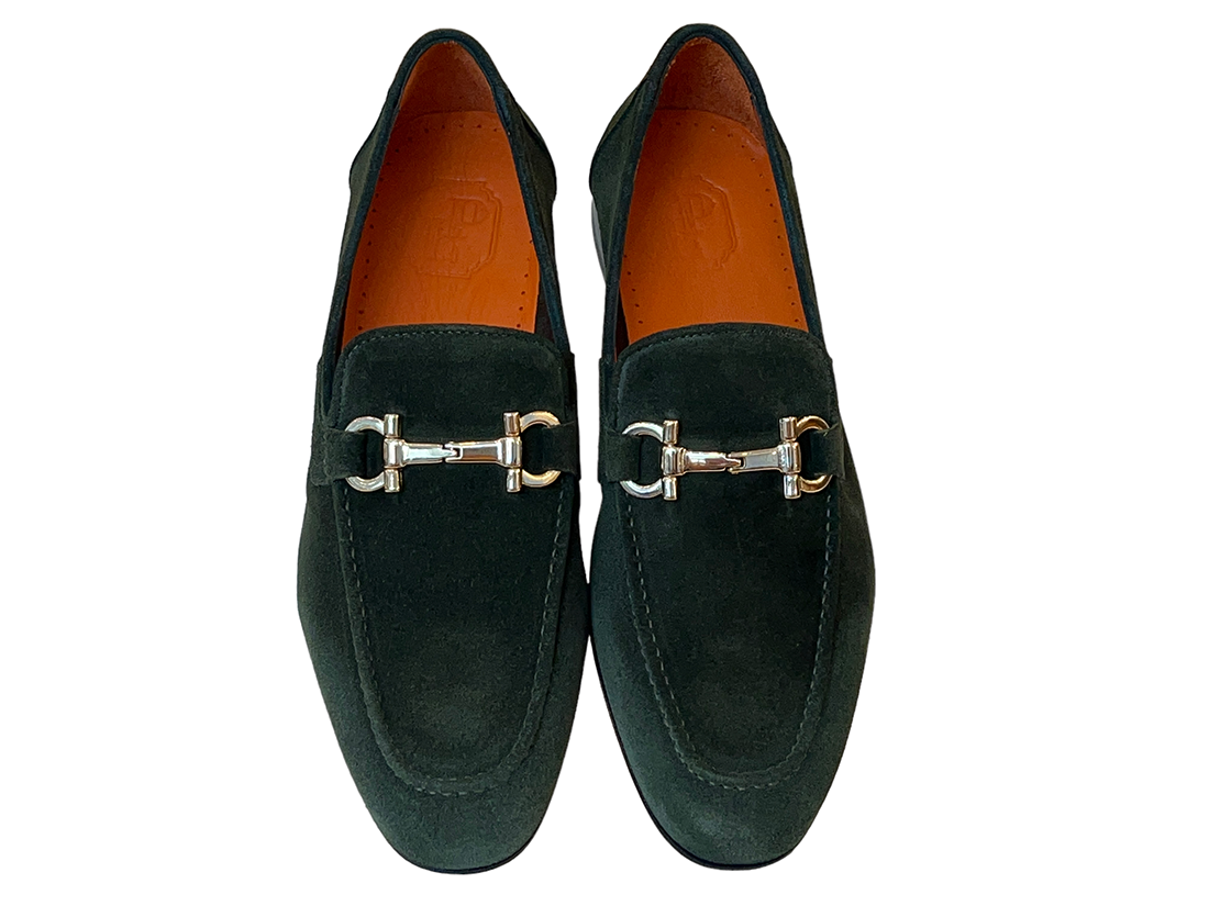 P000657-6472 Green suede Bit Buckle loafer