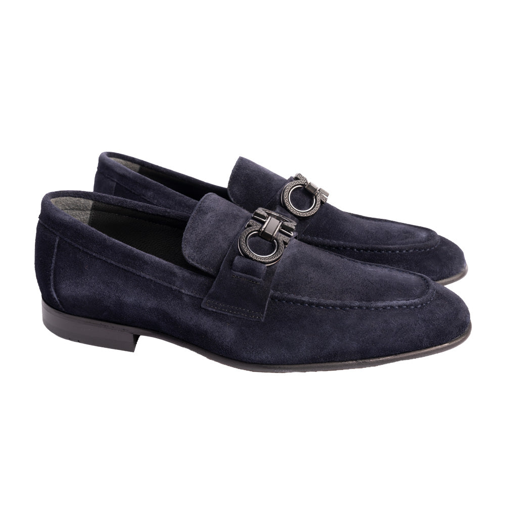P00073 Chello- Buckle Loafer- Navy suede